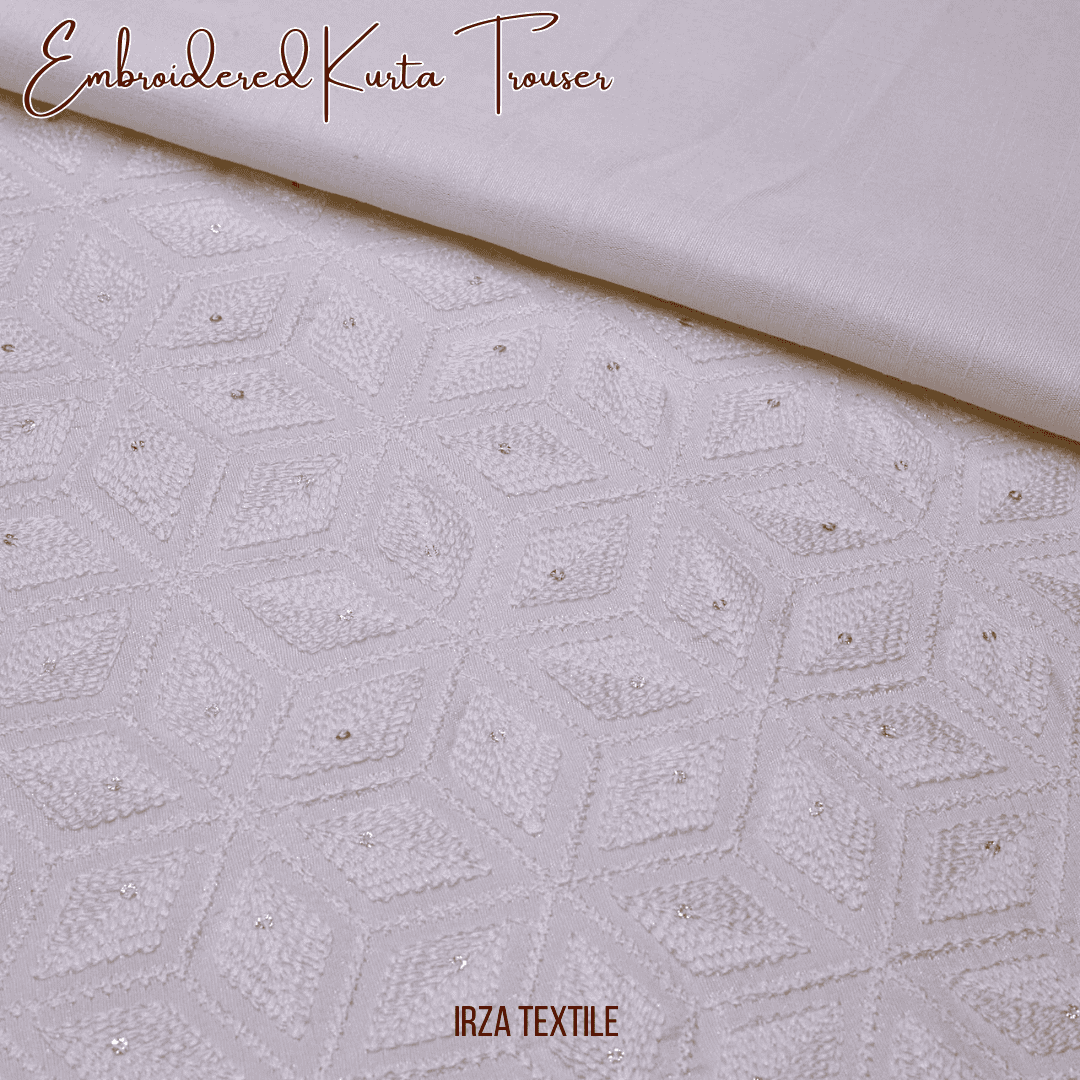 Andaaz Cream Embroidered Kurta Trouser Fabric AD-104 - Irza Textile