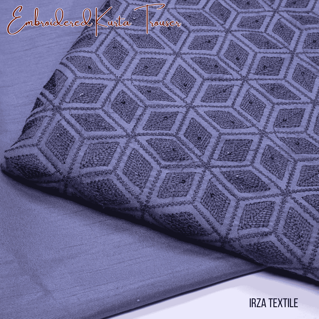 Andaaz Ice Blue Embroidered Kurta Trouser Fabric AD-101 - Irza Textile
