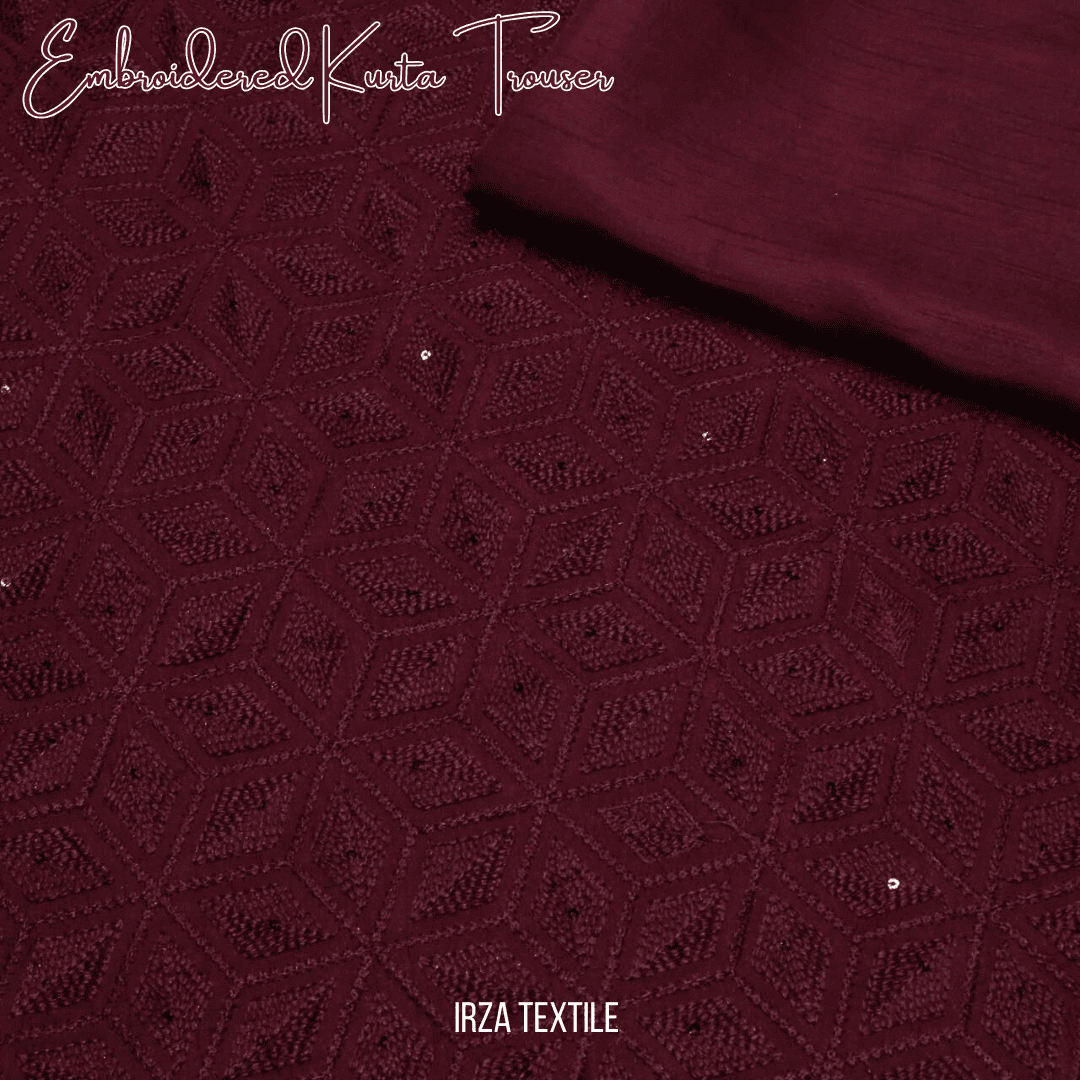 Andaaz Maroon Embroidered Kurta Trouser Fabric AD-102 - Irza Textile