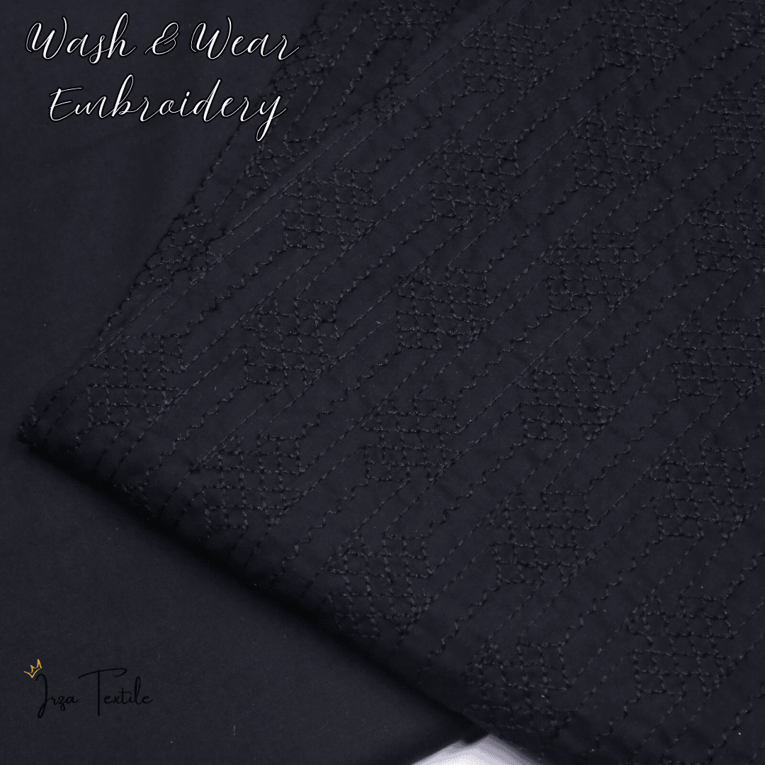 Black Wash And Wear Embroidered Kurta Trouser Fabric WW-102