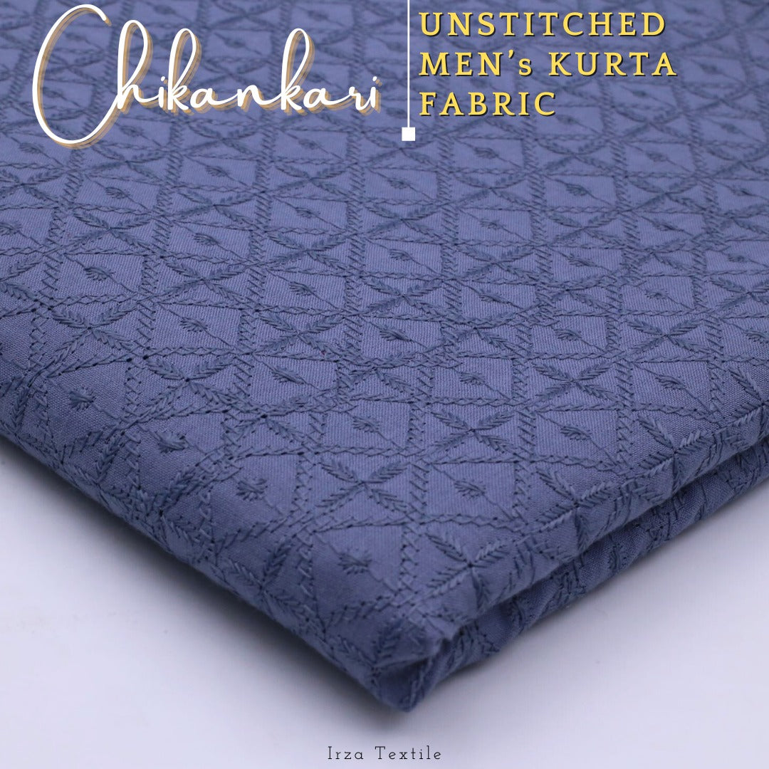 Un-Stitched Embroidered Ice Grey Soft Cotton Kurta GT-9244
