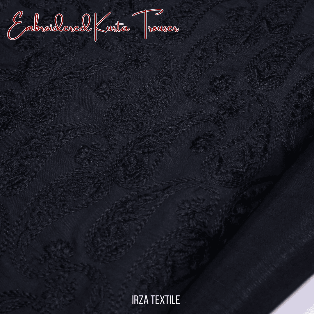 Monarch Black Embroidered Kurta Trouser Fabric MA-57 - Irza Textile