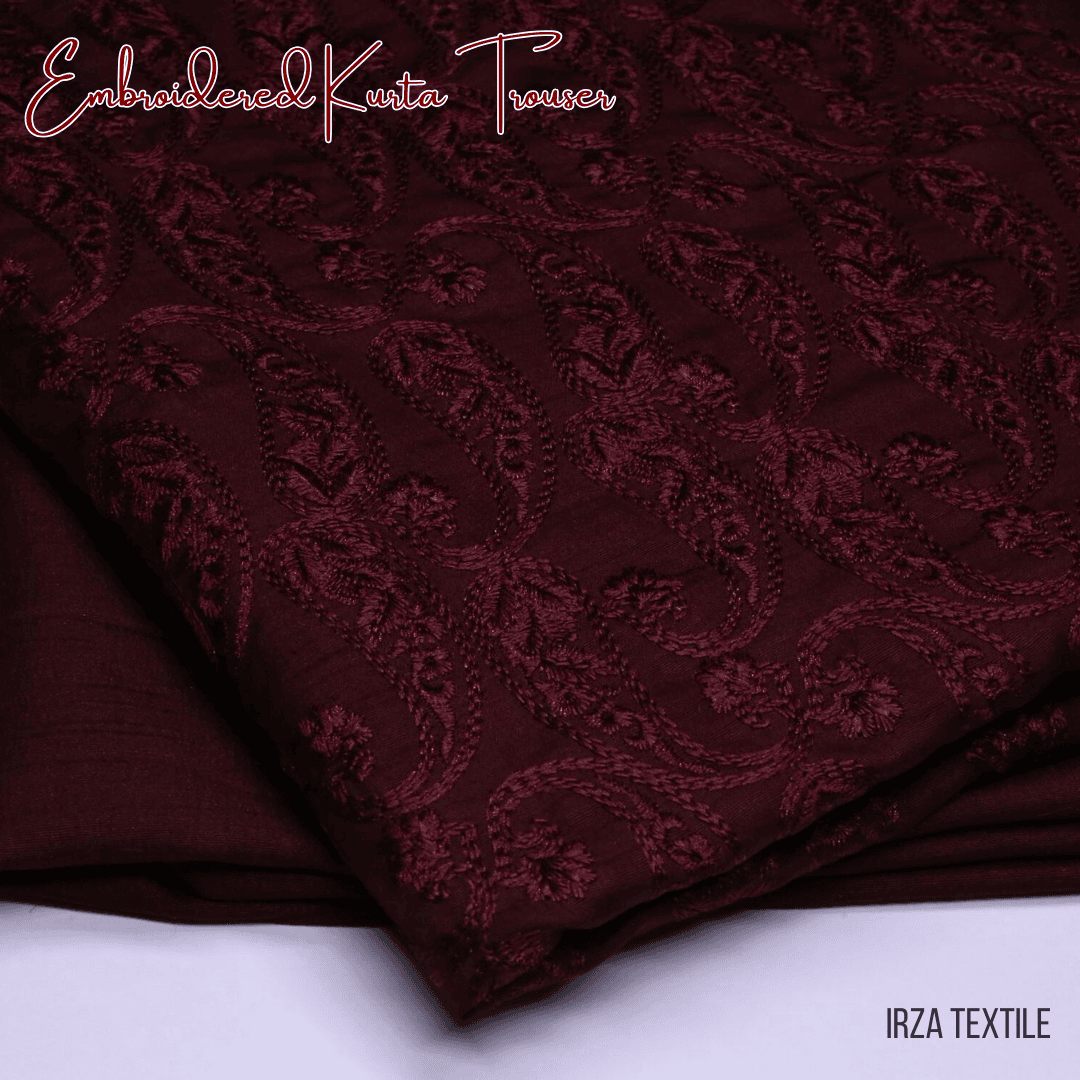 Monarch Maroon Embroidered Kurta Trouser Fabric MA-58 - Irza Textile