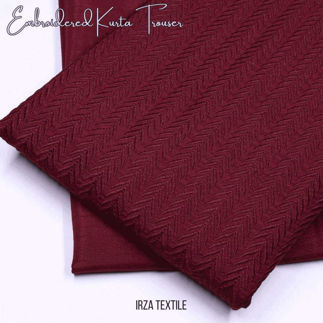 Resham Maroon Embroidered Kurta Trouser Fabric RH-66 - Irza Textile