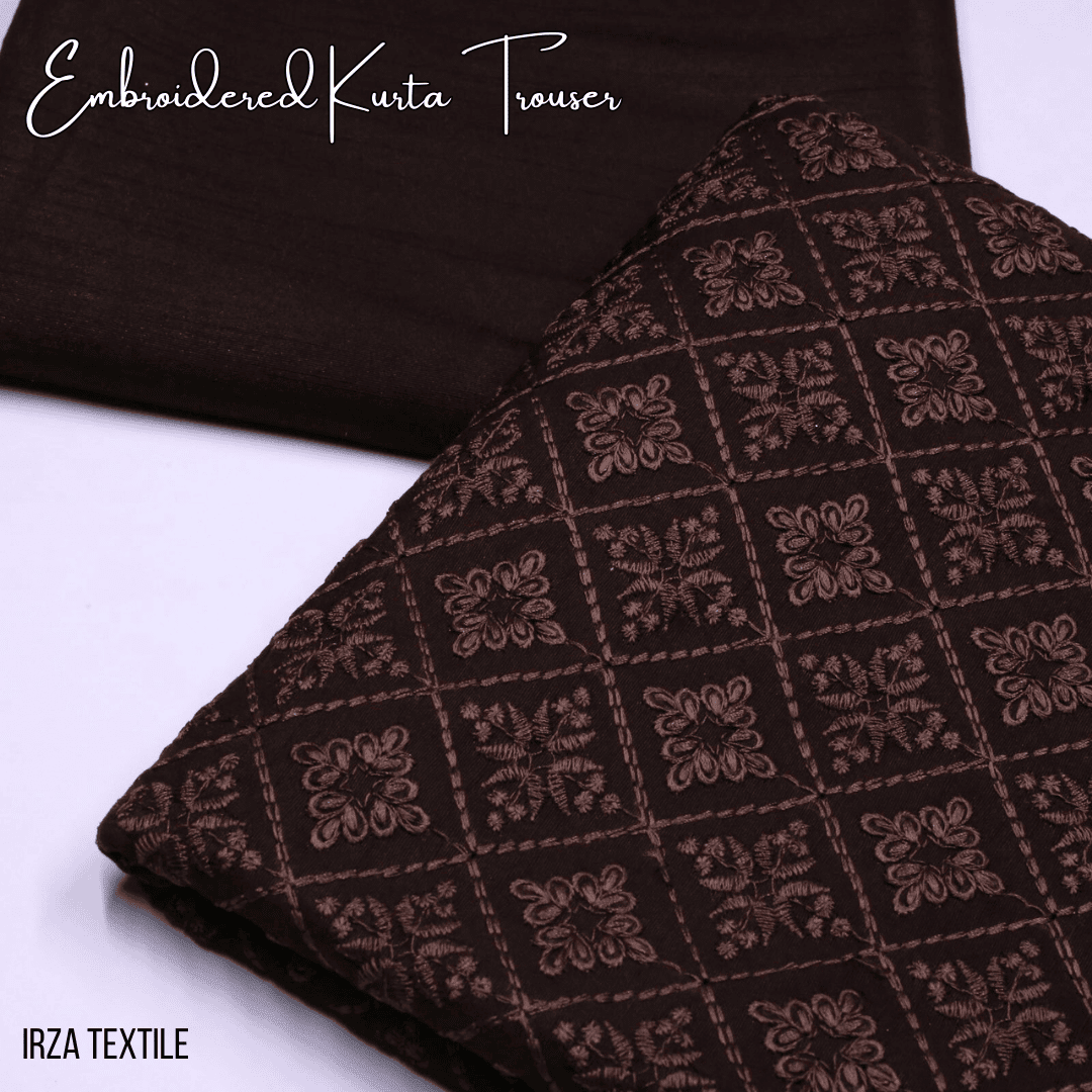 Saltanat Brown Embroidered Kurta Trouser Fabric ST-56 - Irza Textile