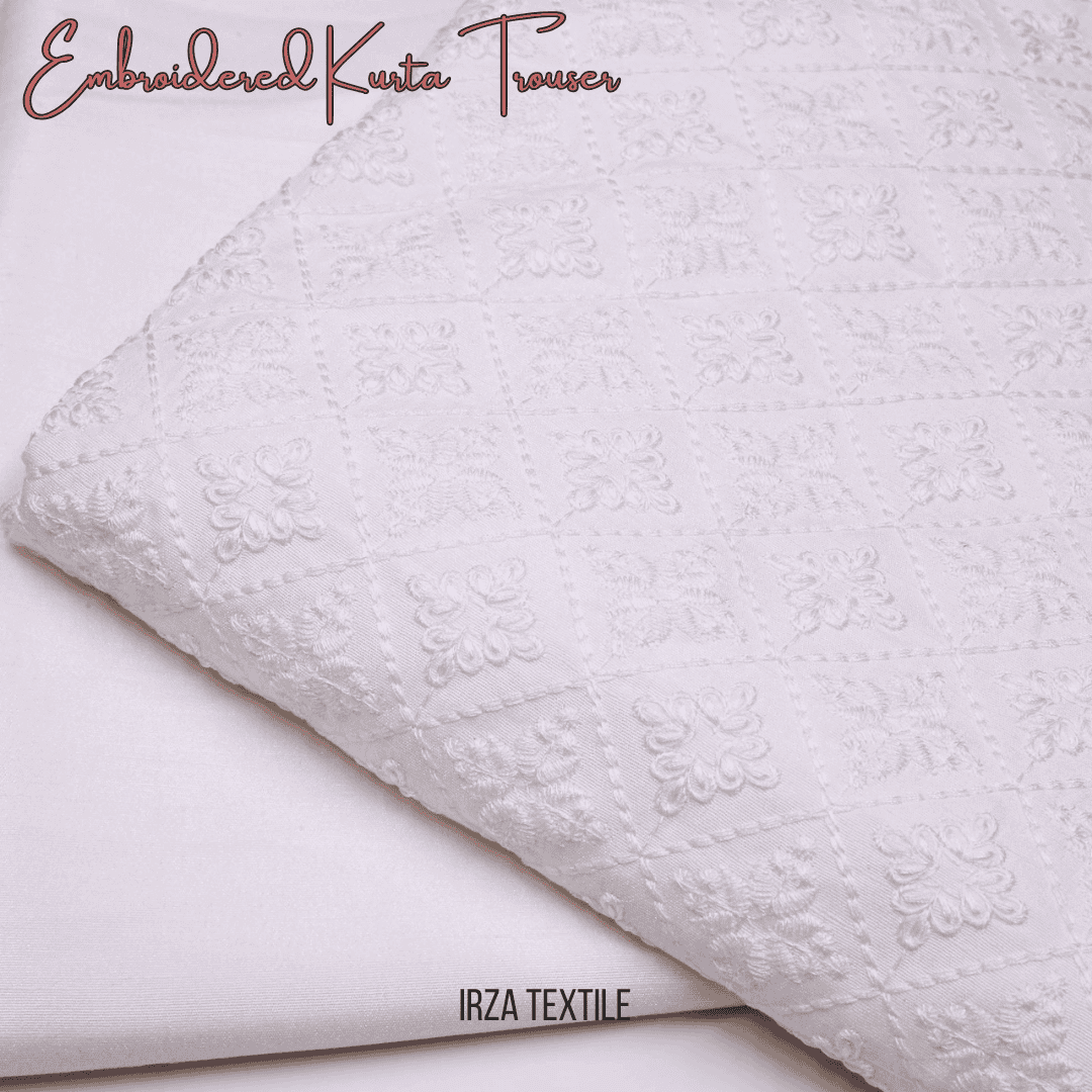 Saltanat Cream Embroidered Kurta Trouser Fabric ST-57 - Irza Textile