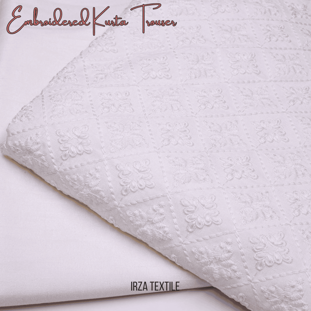 Saltanat Cream Embroidered Kurta Trouser Fabric ST-57
