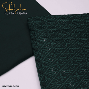 Shahjahan Embroidered Bottle Green Un-Stitched Kurta Pajama - Irza Textile