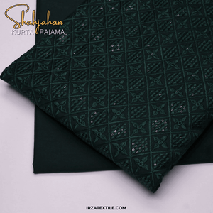 Shahjahan Embroidered Bottle Green Un-Stitched Kurta Pajama - Irza Textile