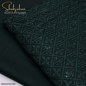 Shahjahan Embroidered Bottle Green Un-Stitched Kurta Pajama - Irza Textile