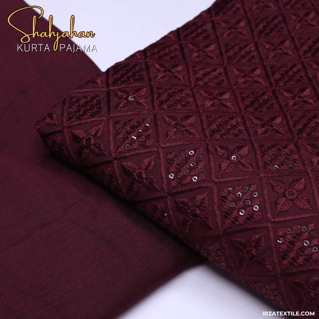 Shahjahan Embroidered Maroon Un-Stitched Kurta Pajama - Irza Textile