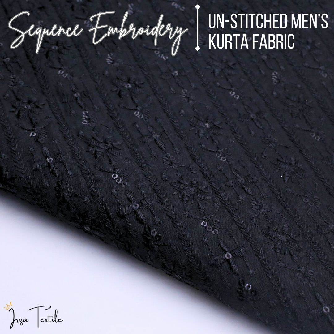 Un-Stitched Cotton Silk Black Stripe Sequence Embroidery Kurta AOB-142