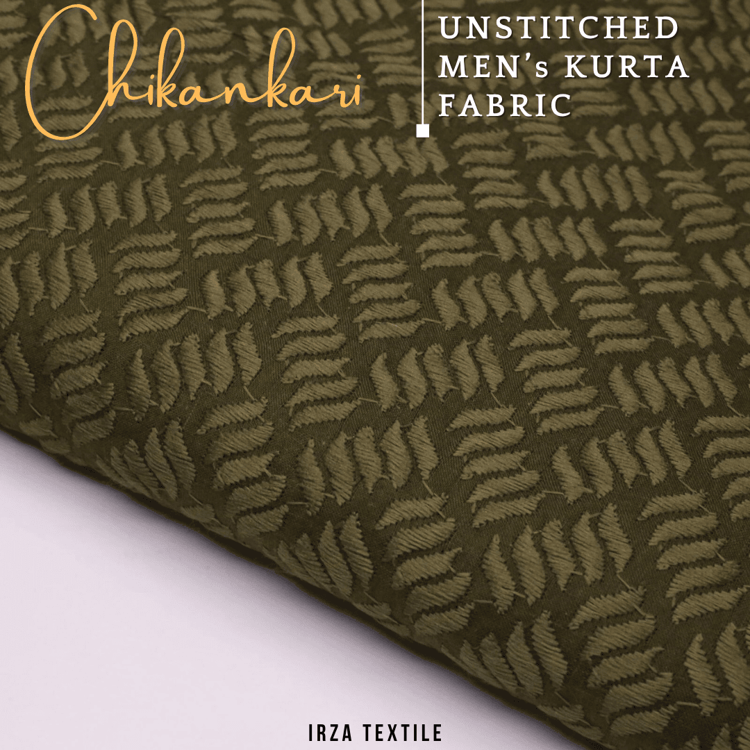 Un-Stitched Embroidered Mehandi Green Cotton Kurta GT-9259