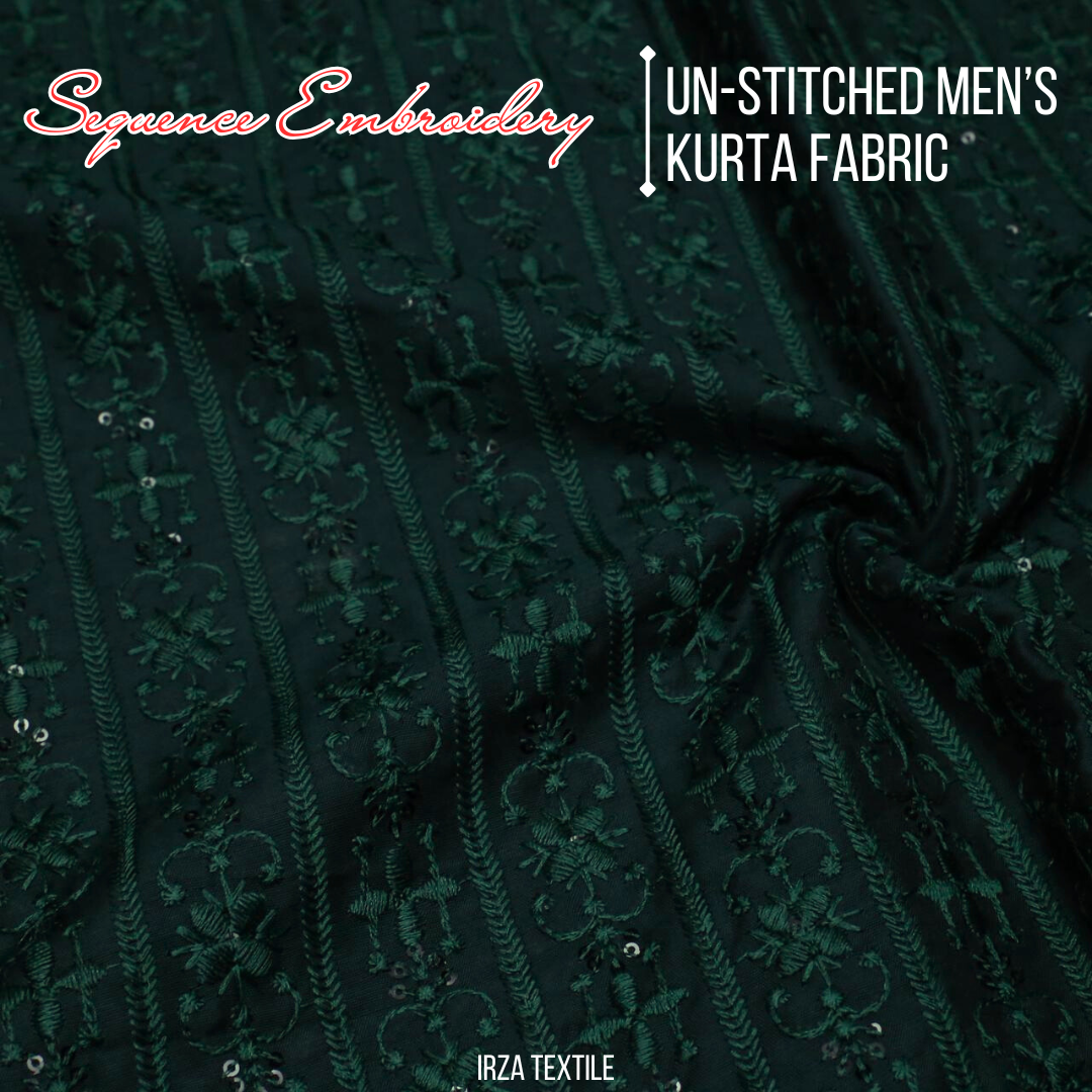 Un-Stitched Cotton Silk Bottle Green Sequence Embroidery Kurta AOB-146