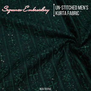 Un-Stitched Cotton Silk Bottle Green Sequence Embroidery Kurta AOB-146