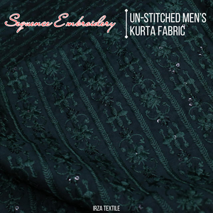 Un-Stitched Cotton Silk Bottle Green Sequence Embroidery Kurta AOB-146