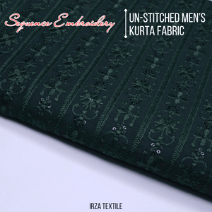 Un-Stitched Cotton Silk Bottle Green Sequence Embroidery Kurta AOB-146