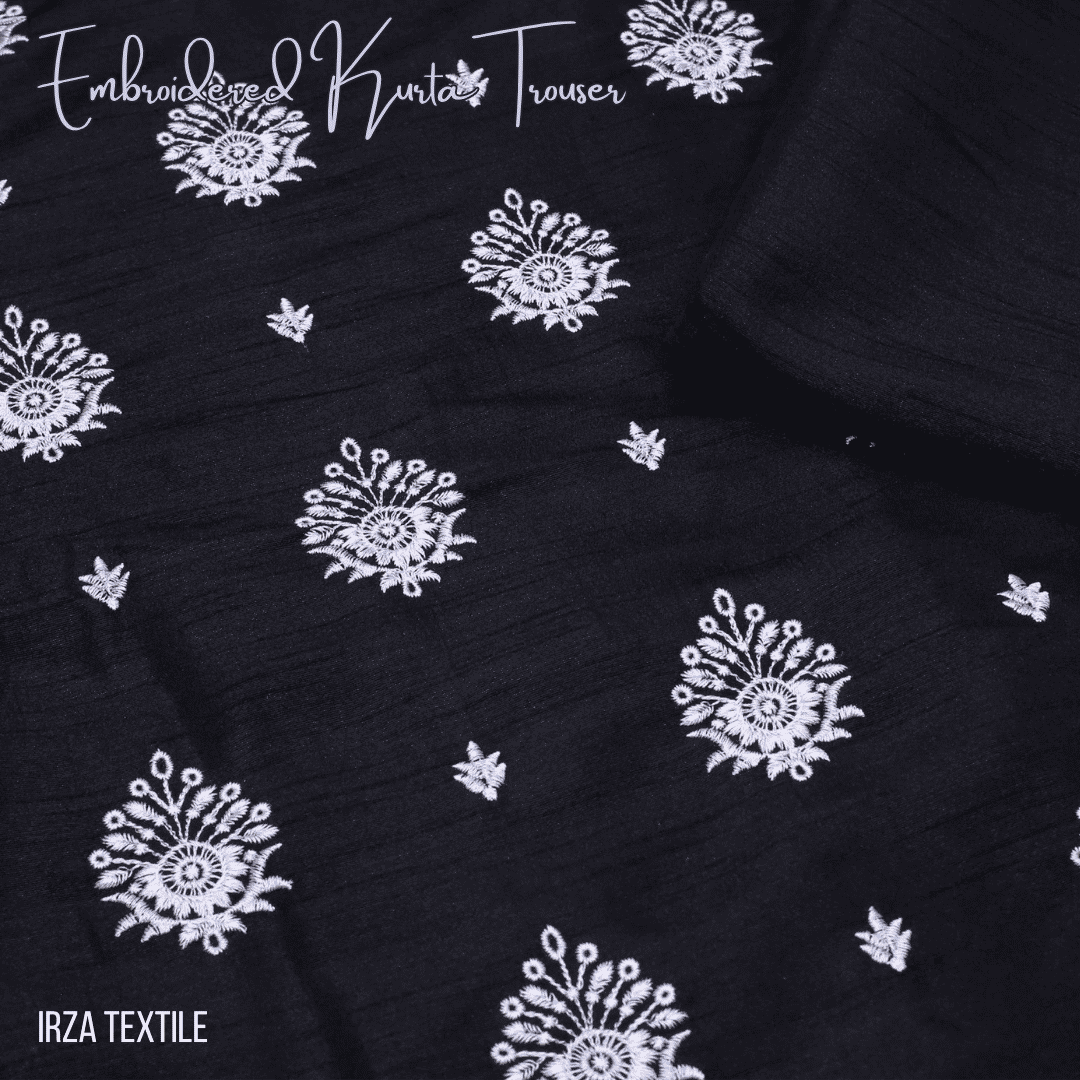 Un-stitched Motif Black Embroidered Kurta Trouser Fabric MF-102