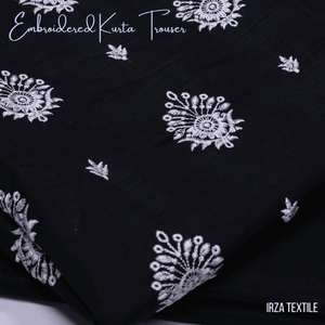 Un-stitched Motif Black Embroidered Kurta Trouser Fabric MF-102 - Irza Textile