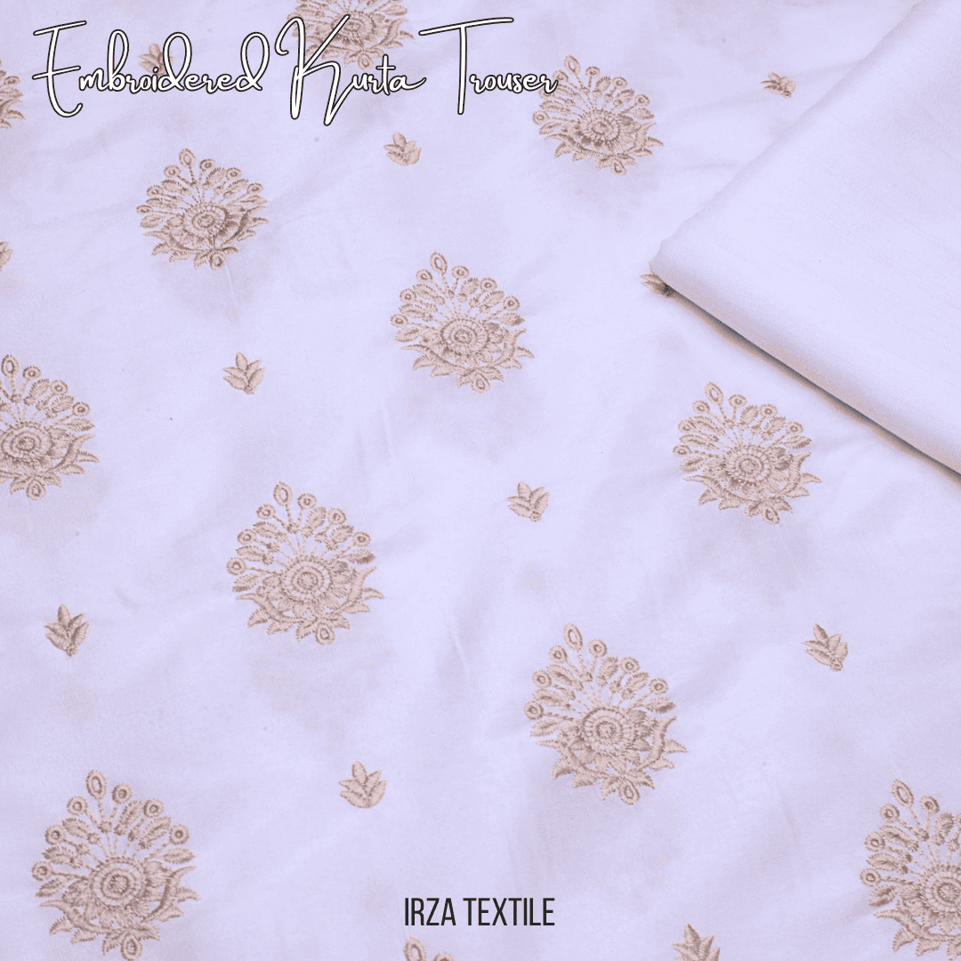 Un-stitched Motif White Embroidered Kurta Trouser Fabric MF-103