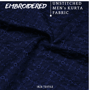 Unstitched Navy Blue Nigar Embroidered Kurta AF-12 - Irza Textile