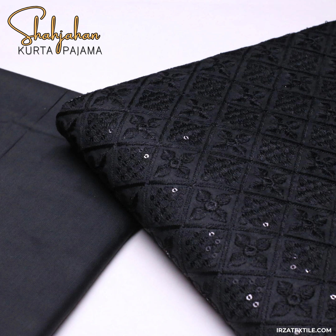 Shahjahan Embroidered Black Un-Stitched Kurta Pajama