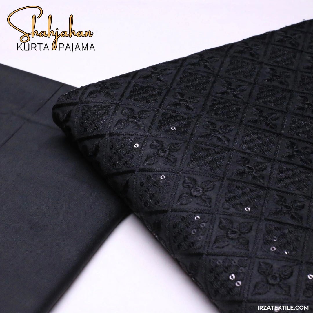 Shahjahan Embroidered Black Un-Stitched Kurta Pajama - Irza Textile
