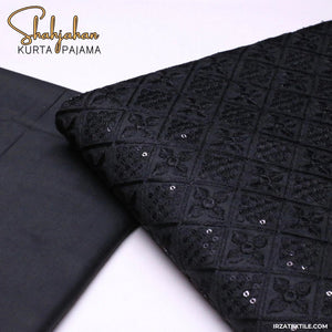 Shahjahan Embroidered Black Un-Stitched Kurta Pajama - Irza Textile