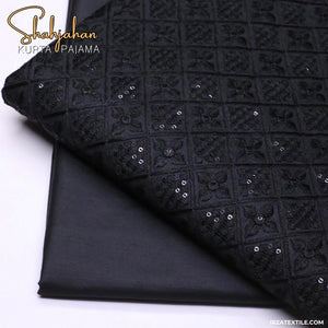 Shahjahan Embroidered Black Un-Stitched Kurta Pajama - Irza Textile
