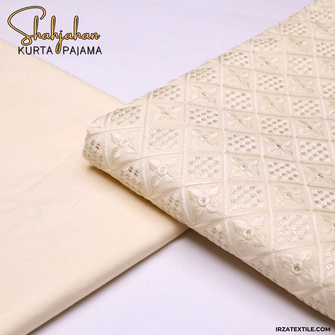 Shahjahan Embroidered Cream Un-Stitched Kurta Pajama