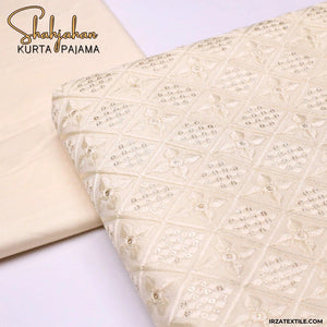 Shahjahan Embroidered Cream Un-Stitched Kurta Pajama - Irza Textile