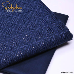 Shahjahan Embroidered Zink Blue Un-Stitched Kurta Pajama - Irza Textile
