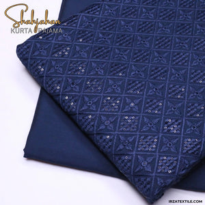 Shahjahan Embroidered Zink Blue Un-Stitched Kurta Pajama - Irza Textile