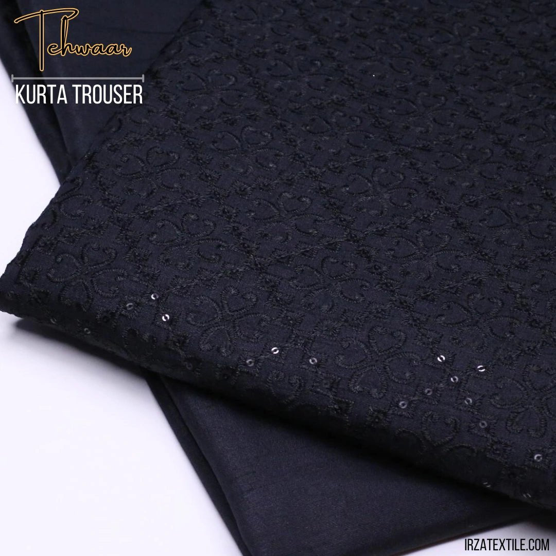 Tehwaar Black Embroidered Kurta Trouser Fabric WR-33 - Irza Textile