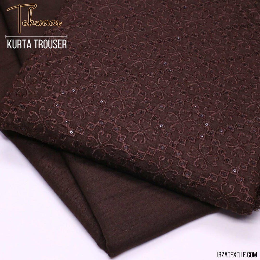 Tehwaar Brown Embroidered Kurta Trouser Fabric WR-32 - Irza Textile