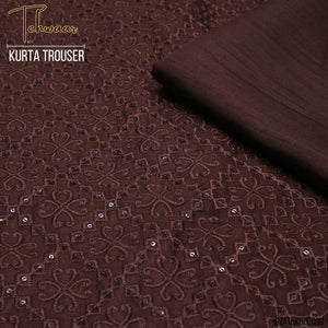 Tehwaar Brown Embroidered Kurta Trouser Fabric WR-32 - Irza Textile