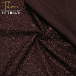 Tehwaar Brown Embroidered Kurta Trouser Fabric WR-32 - Irza Textile