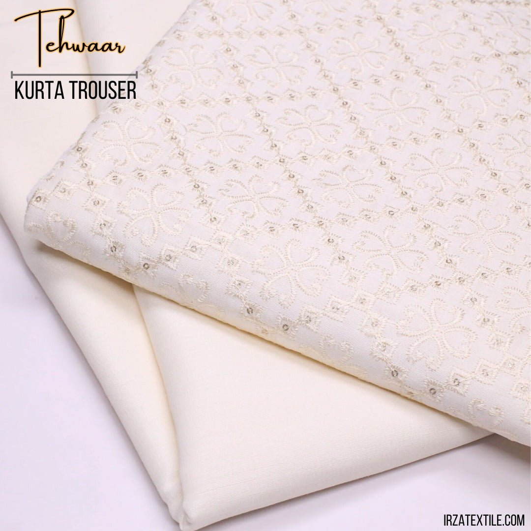 Tehwaar Cream Embroidered Kurta Trouser Fabric WR-31 - Irza Textile