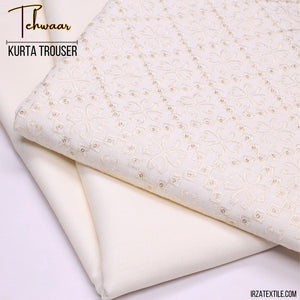 Tehwaar Cream Embroidered Kurta Trouser Fabric WR-31 - Irza Textile