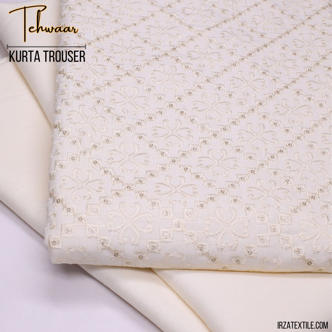 Tehwaar Cream Embroidered Kurta Trouser Fabric WR-31