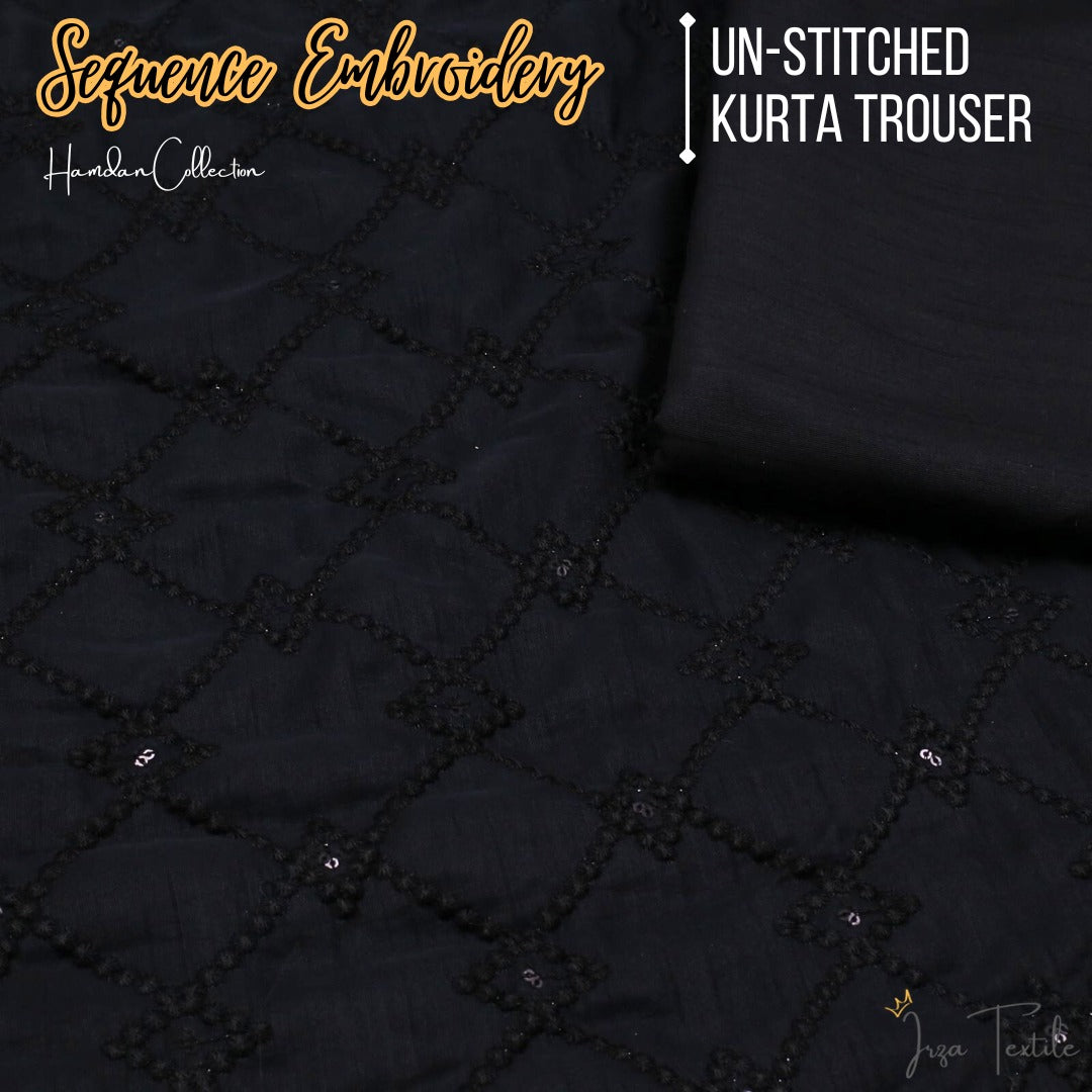 Un-Stitched Black Designer Kurta Trouser Fabric Hamdan H8