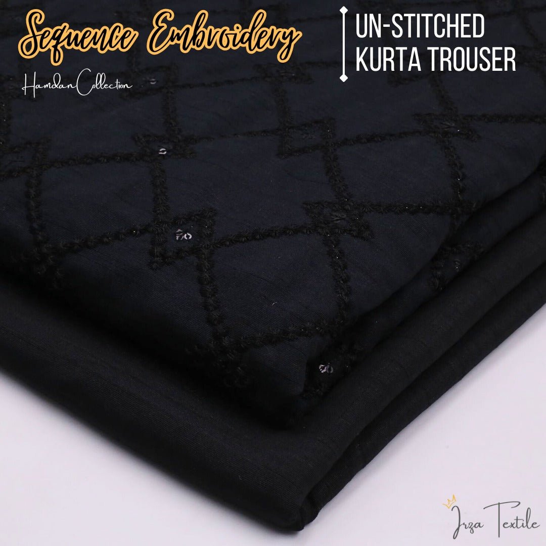 Un-Stitched Black Designer Kurta Trouser Fabric Hamdan H8