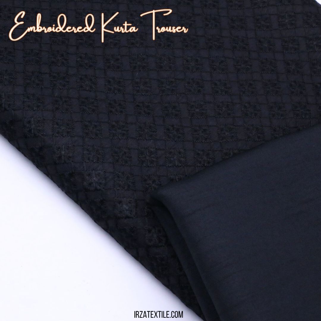 Un-Stitched Black Embroidered Kurta Trouser Fabric N-902