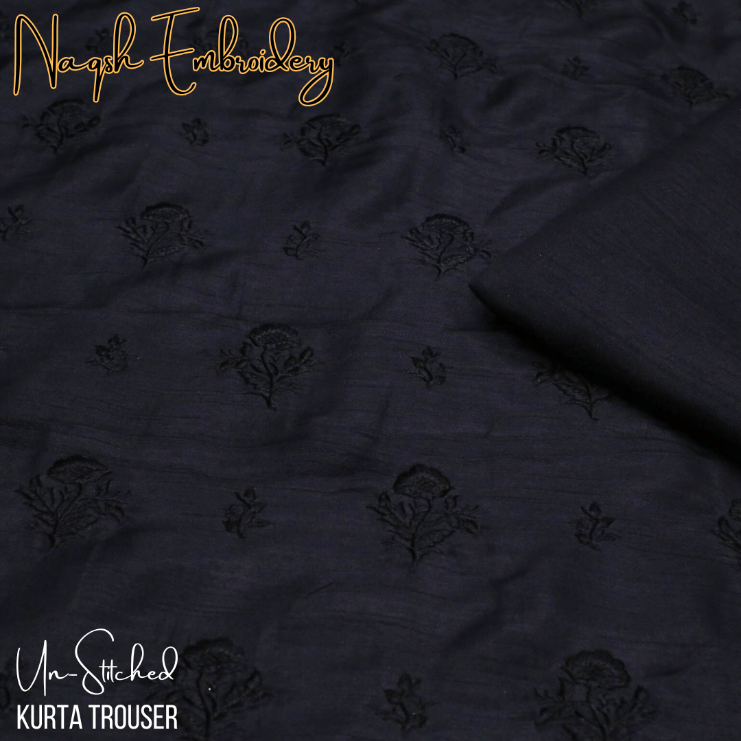 Un-Stitched Black Naqsh Embroidery Mens Kurta Trouser N11