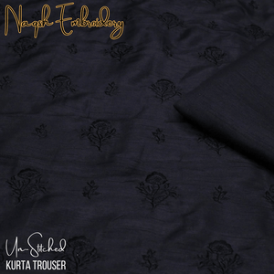 Un-Stitched Black Naqsh Embroidery Mens Kurta Trouser N11 - Irza Textile