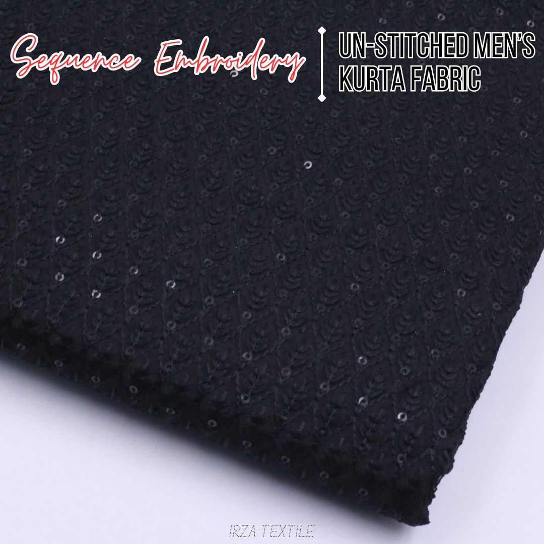 Un-Stitched Cotton Silk Black Sequence Embroidery Kurta AOB-143