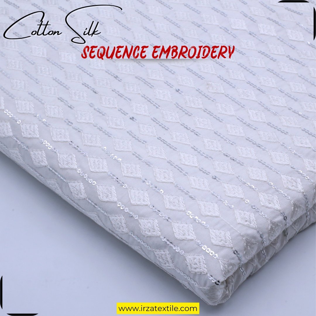 Un-Stitched Cotton Silk Off White Sequence Embroidery Kurta AOB-105