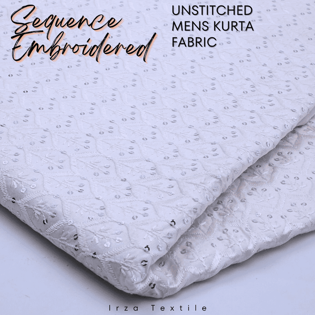 Un-Stitched Cotton Silk Off White Silver Sequence Embroidery Kurta AOB-109
