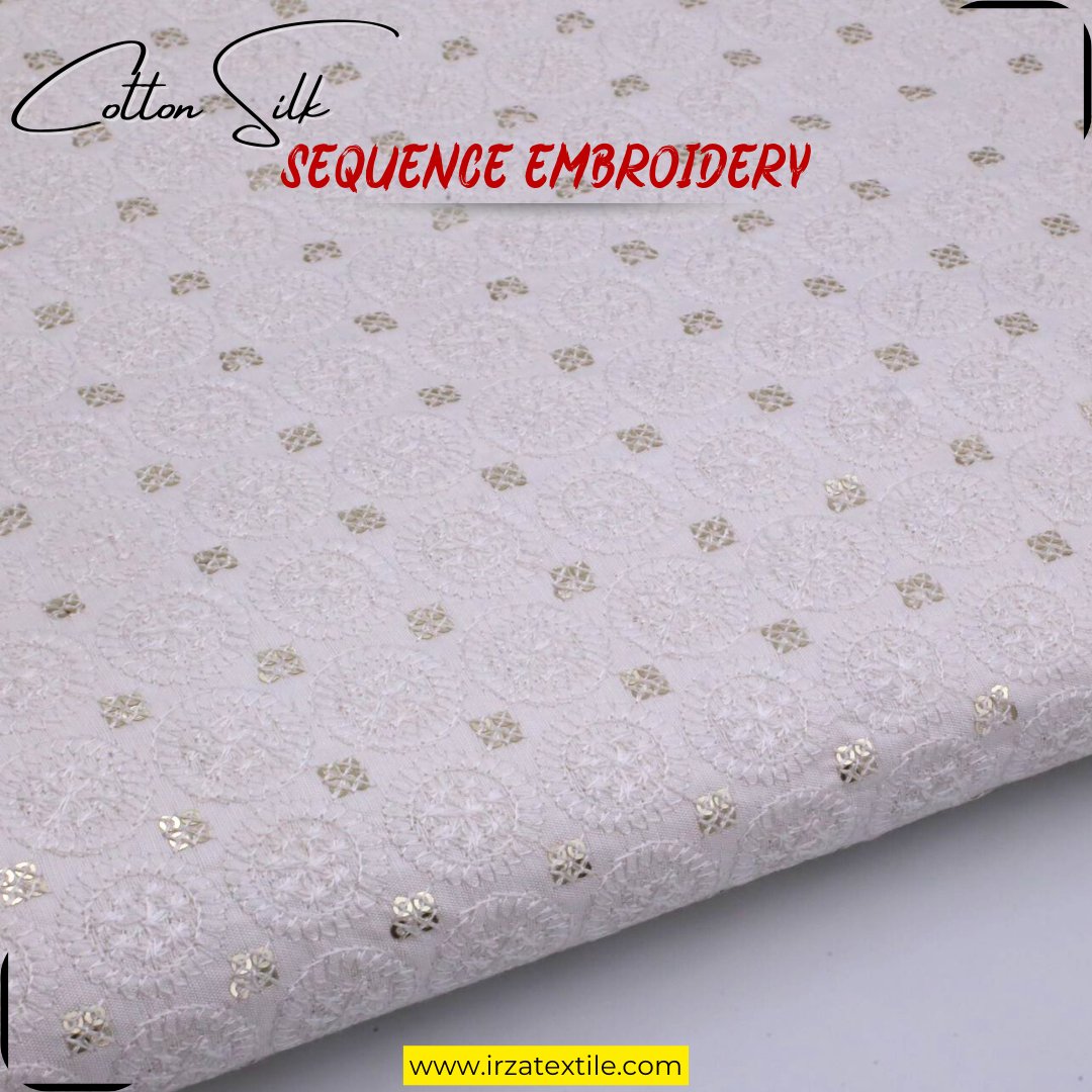 Un-Stitched Cotton Silk White Sequence Embroidery Kurta AOB-102
