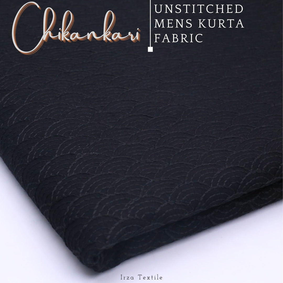 Un-Stitched Embroidered Black Cotton Kurta GT-9238